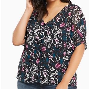 Multi Floral Print Chiffon Button Front Top